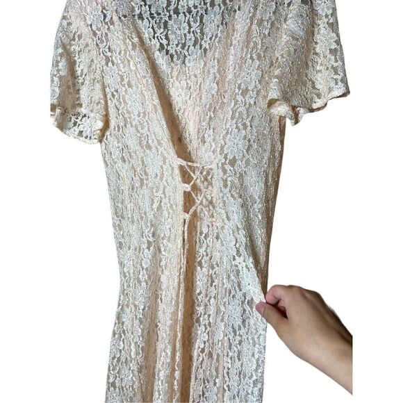 Vintage Dawn Joy 80s/90s Light Pink Lace Coquette Cottagecore Lace Maxi Dress Si - Picture 13 of 15